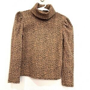 Gap Kids Girls Brown Black Cheetah Print Turtleneck Pullover Ribbed Top Size XS